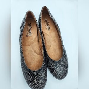 Softwalk Womens Sonoma Gray/Black Leather Ballerina Flats 11 N